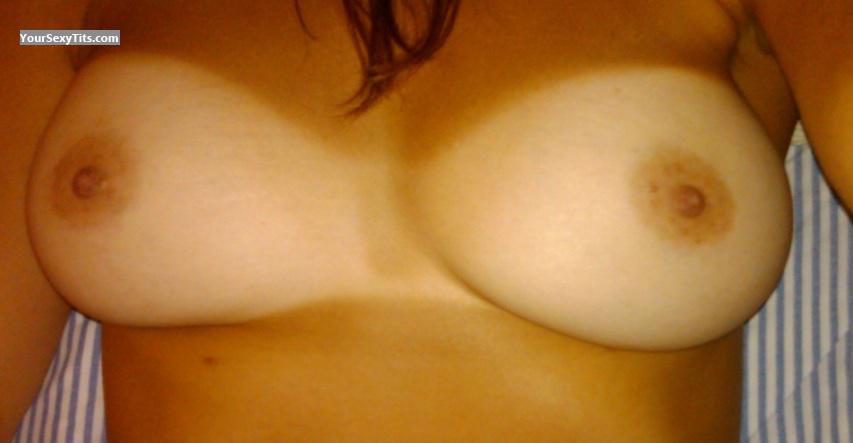 Tit Flash: Girlfriend's Medium Tits With Strong Tanlines (Selfie) - Tan-lined GF's Tits :) from United States